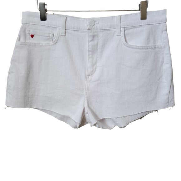 L'AGENCE Clark Love Cut Off Frayed High Rise White Denim Jean Shorts